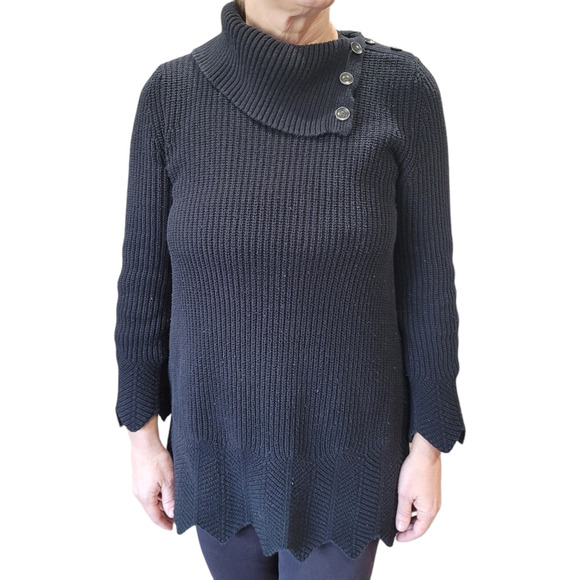 Style & Co. Black Ribbed Split Neck Oversized Sweater Small Neutral Minimalist - Picture 2 of 9